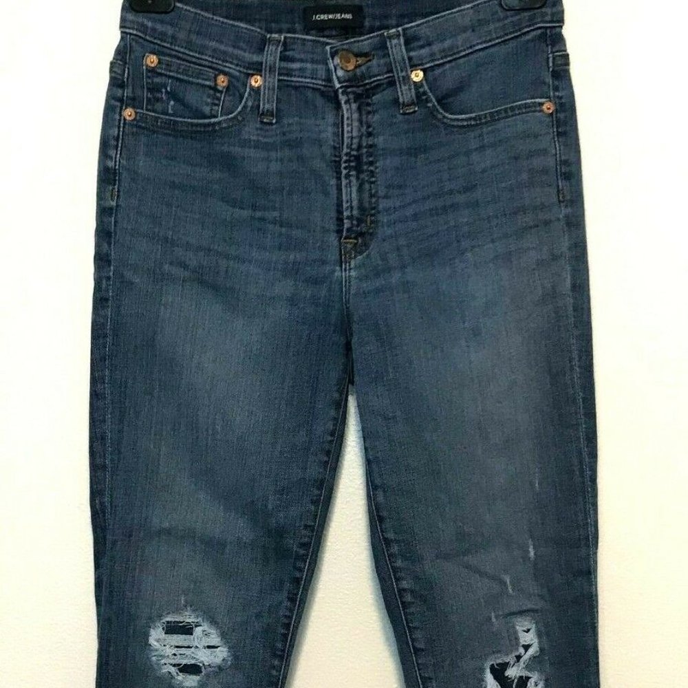 J. Crew " High Rise Toothpick Medium Wash Distressed Denim Jeans